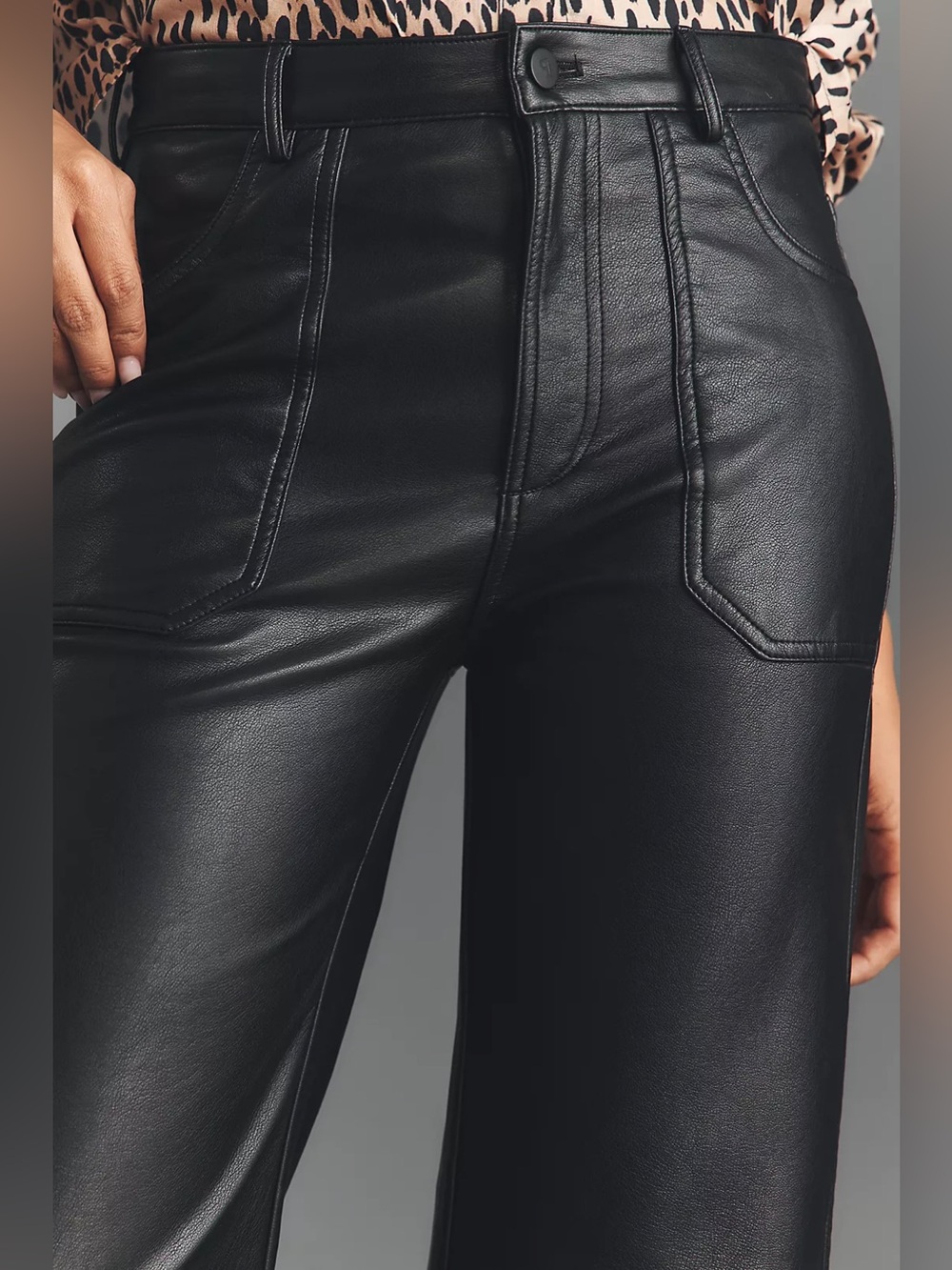 NWT Anthropologie Pilcro Rylan Faux Leather Flare Wide Leg Pants Black Size 31 - Picture 4 of 11